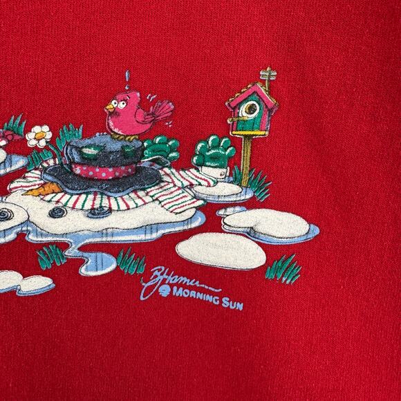 VTG Morning Sun Red Collared Snowman Winter Sweatshirt Grannycore Size Large - Picture 10 of 16
